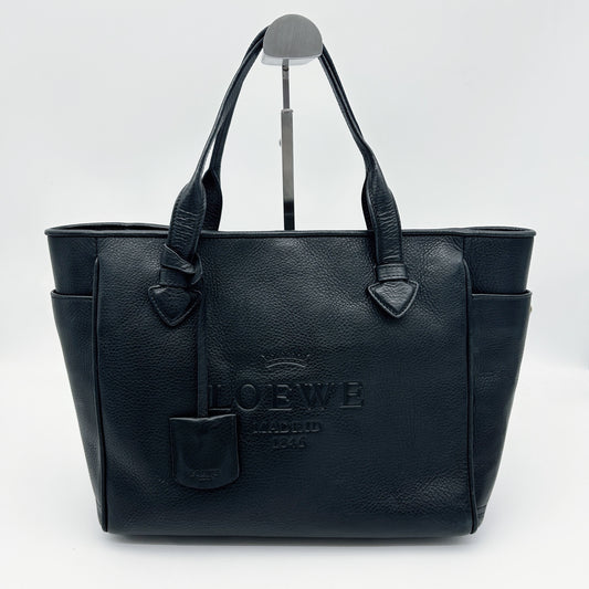 LOEWE Black Leather Logo Tote Bag [Used]
