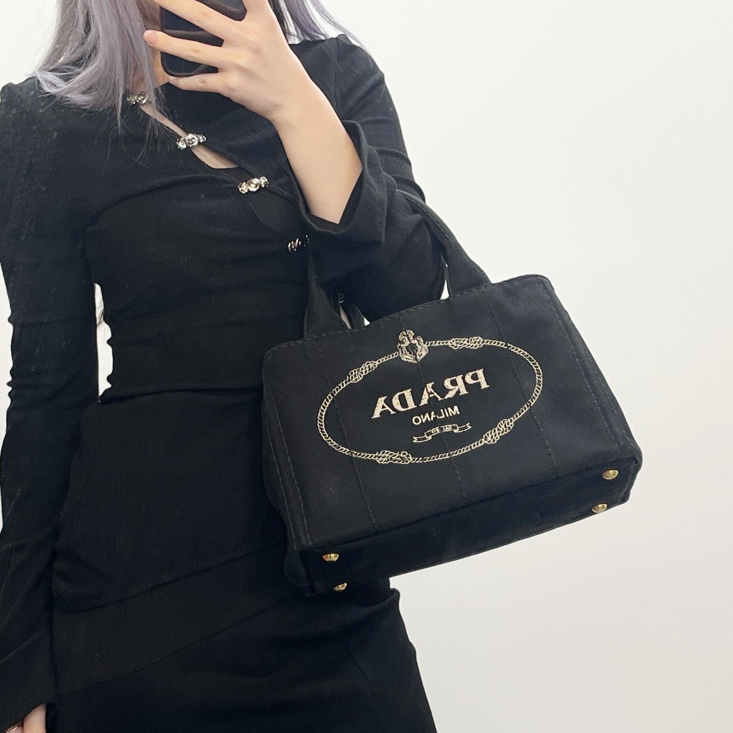 PRADA Black Canvas 2Way Tote Bag [Used]