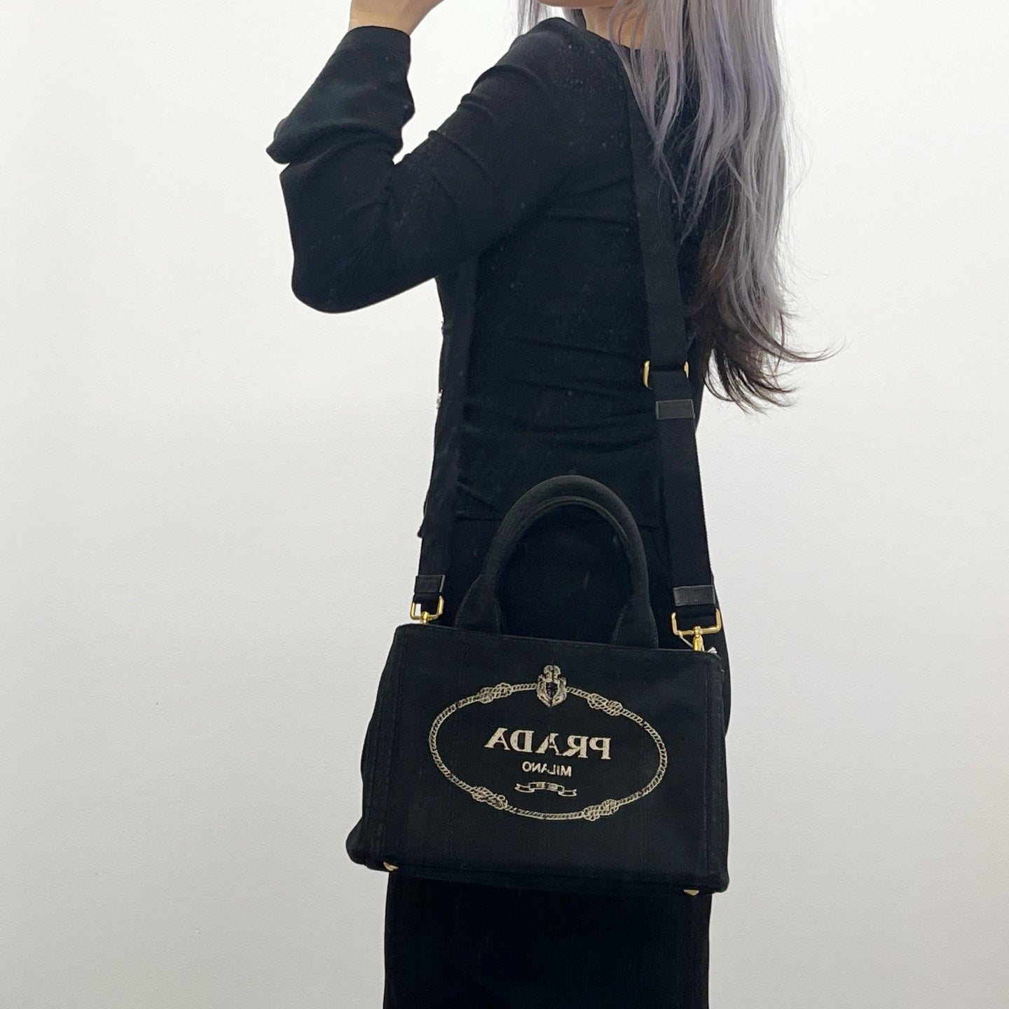 PRADA Black Canvas 2Way Tote Bag [Used]