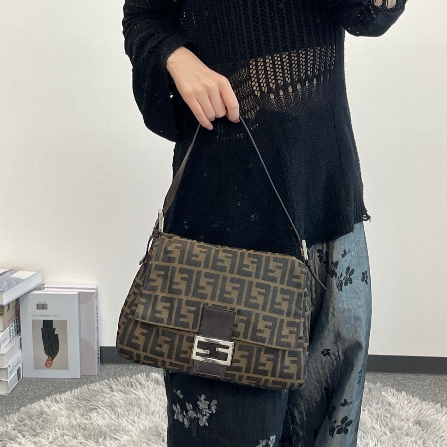 FENDI Brown Zucca Large Baguette Shoulder Bag [Used]