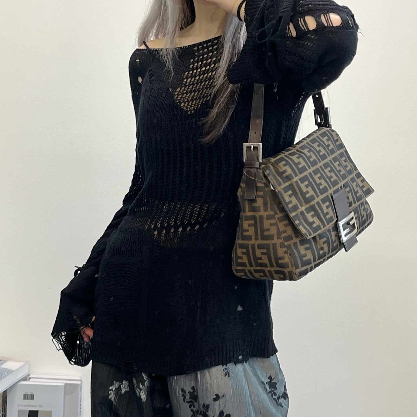 FENDI Brown Zucca Large Baguette Shoulder Bag [Used]
