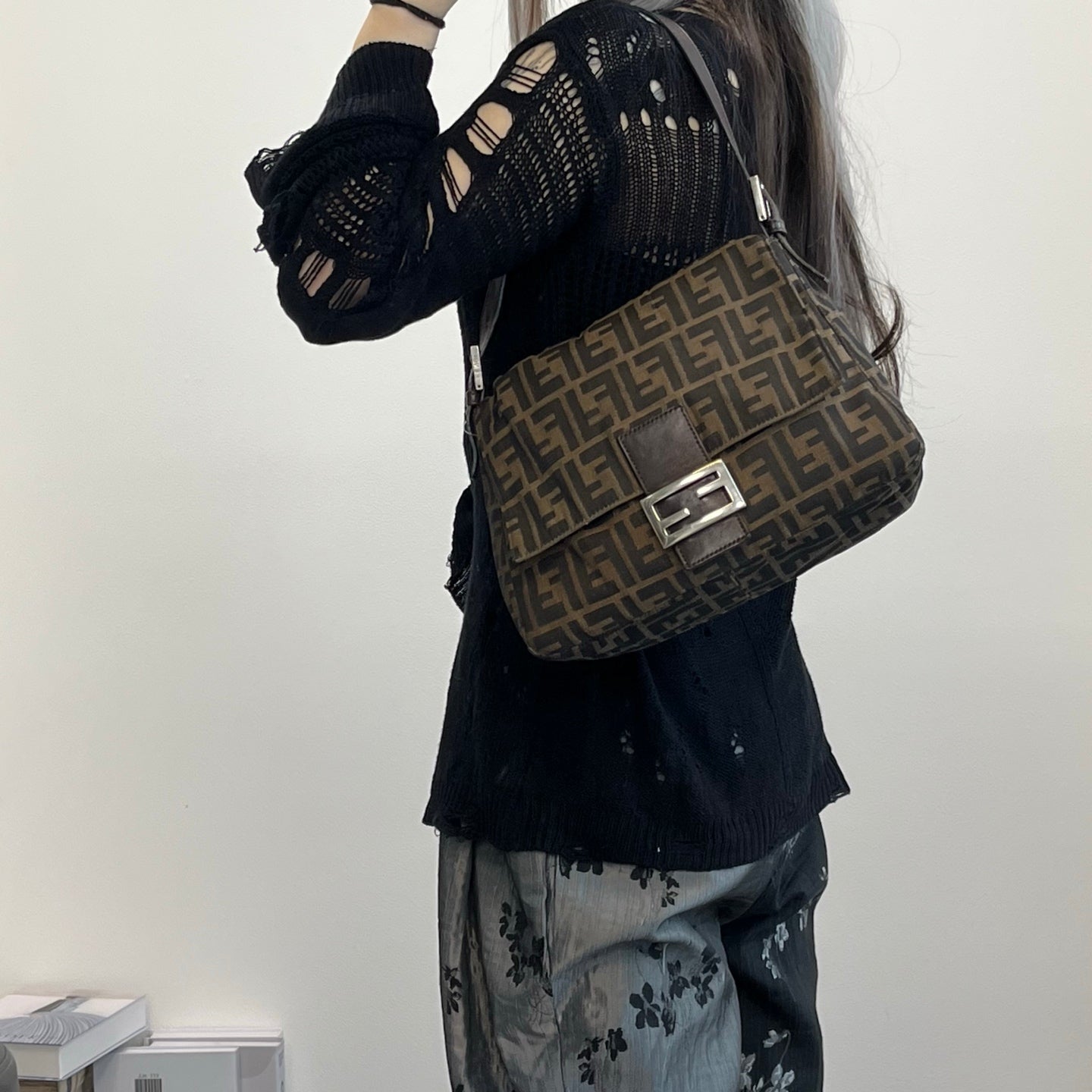 FENDI Brown Zucca Large Baguette Shoulder Bag [Used]