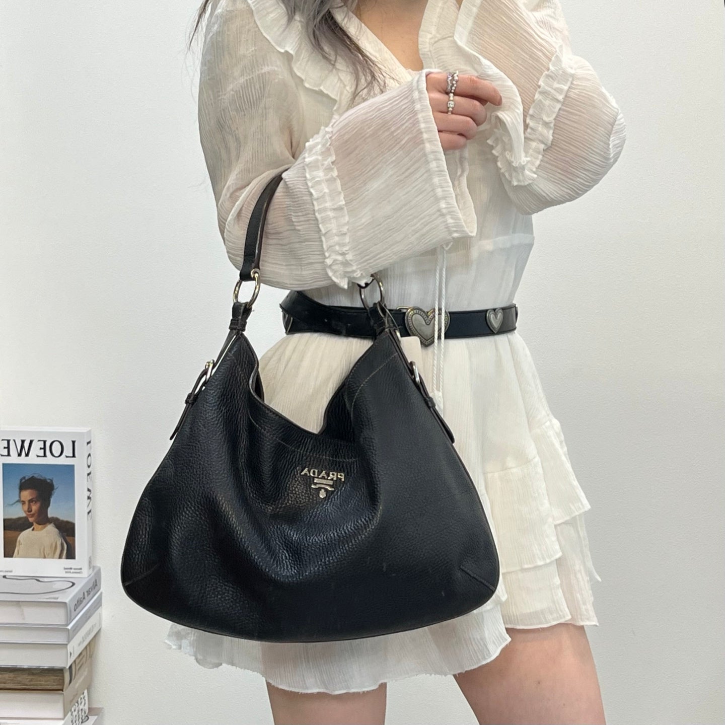 PRADA Vitello Daino Leather Hobo Bag [Used]