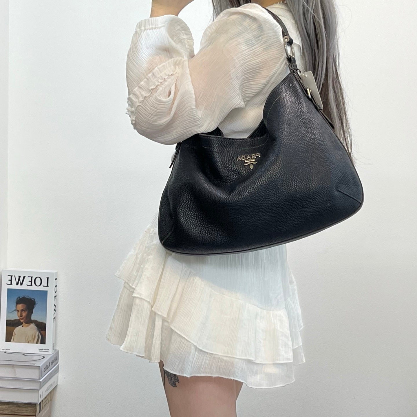PRADA Vitello Daino Leather Hobo Bag [Used]