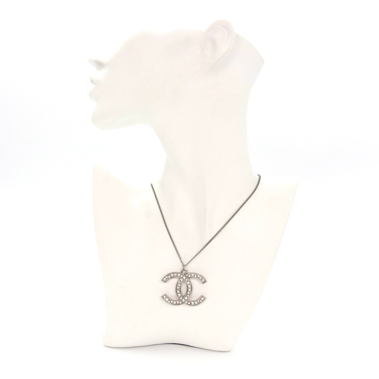 Chanel Silver Crystal CC Necklace [Used]