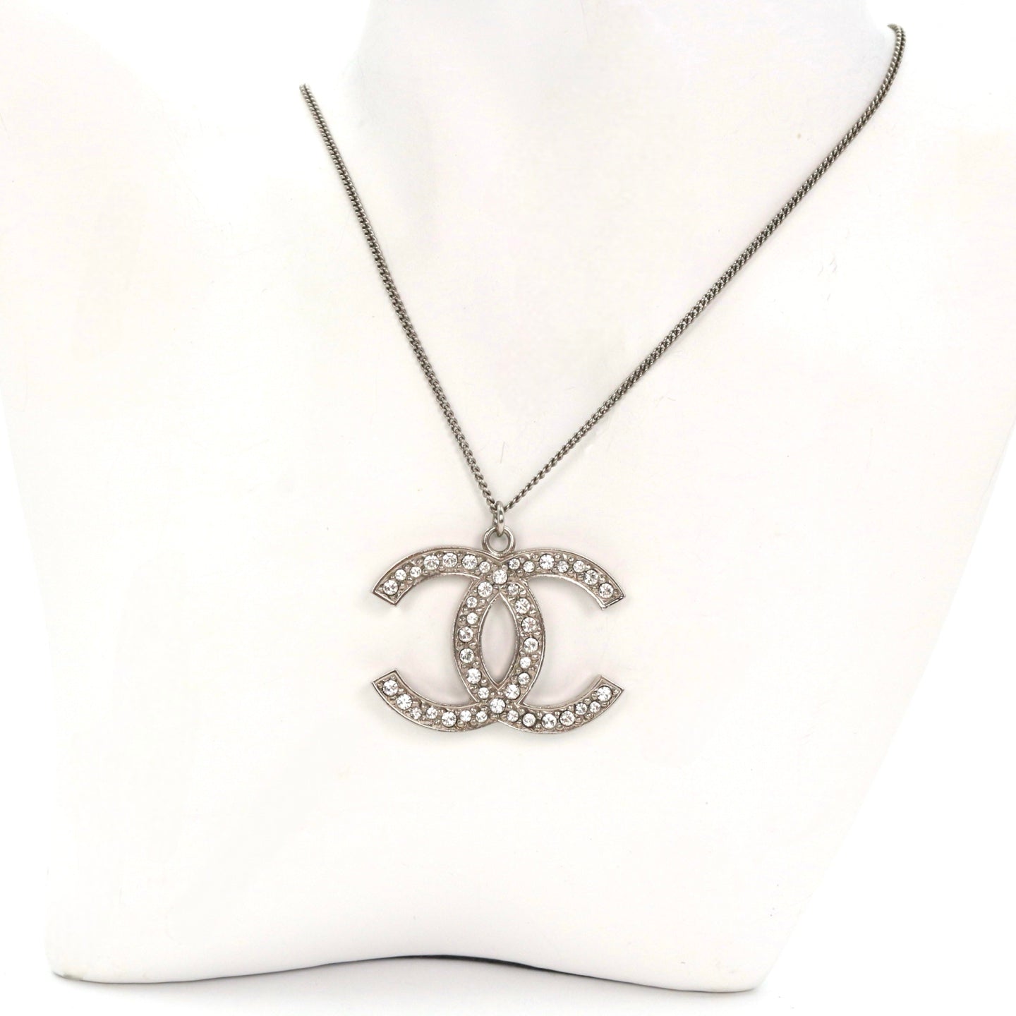 Chanel Silver Crystal CC Necklace [Used]