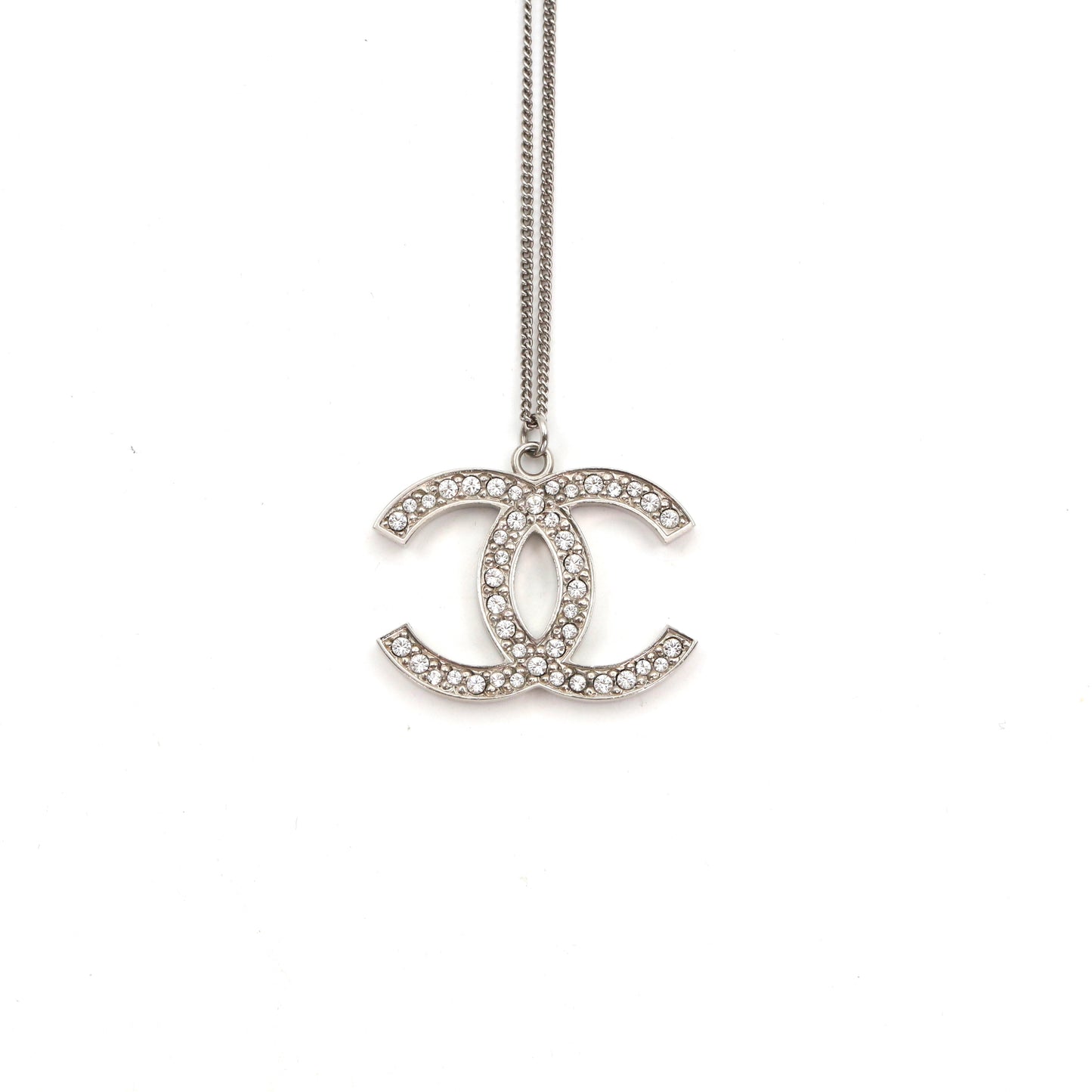 Chanel Silver Crystal CC Necklace [Used]