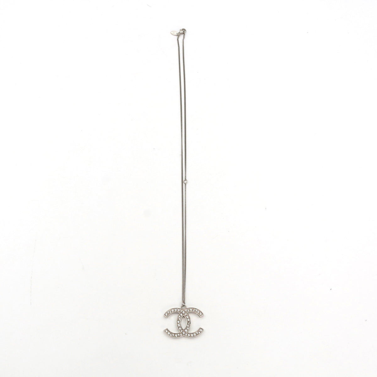 Chanel Silver Crystal CC Necklace [Used]