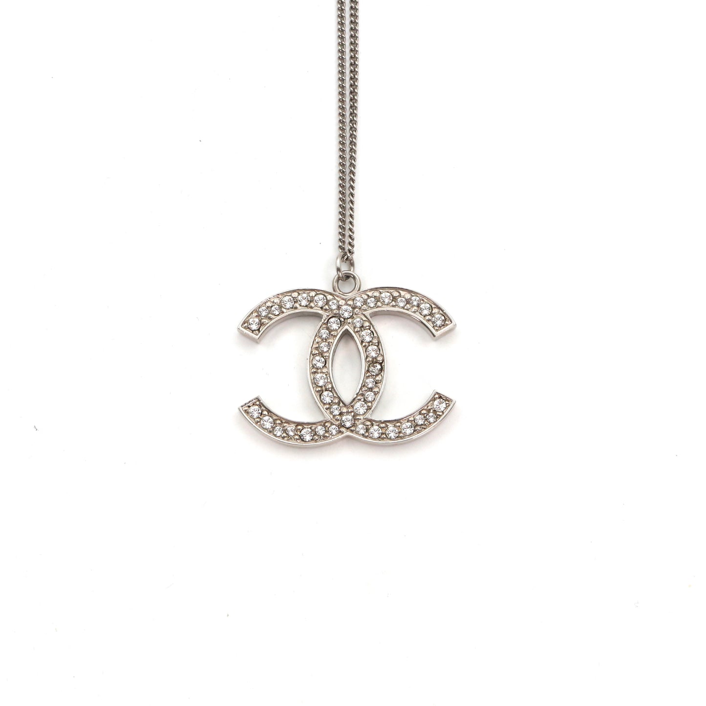 Chanel Silver Crystal CC Necklace [Used]
