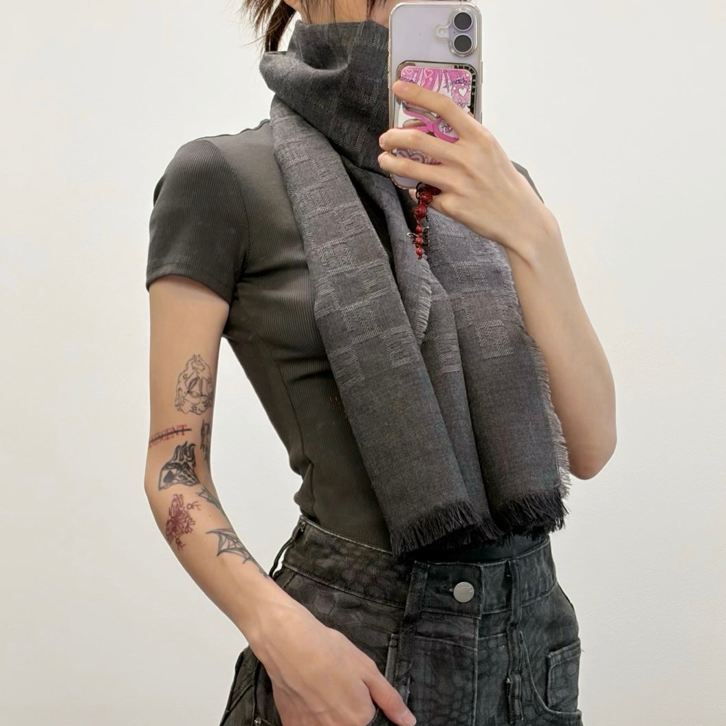 FENDI Gray Zucca Fringe Muffler [Used]