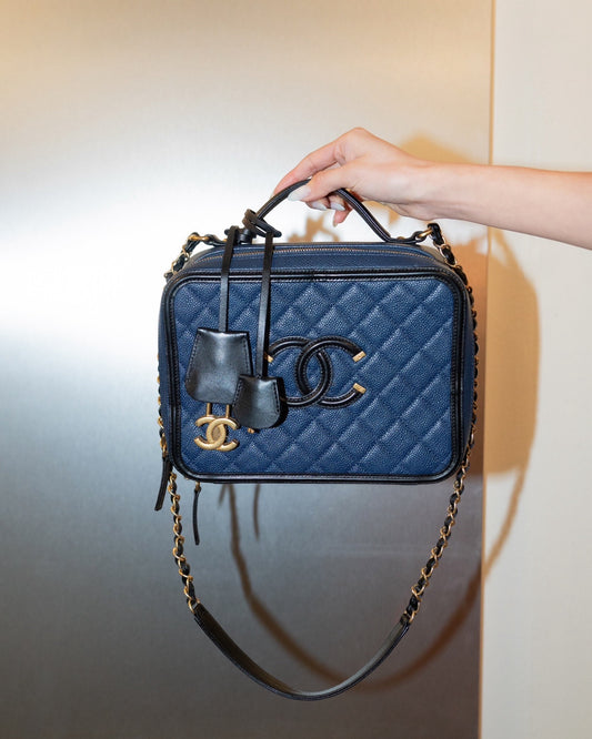 CHANEL Blue and Black Camera Bag [Used]
