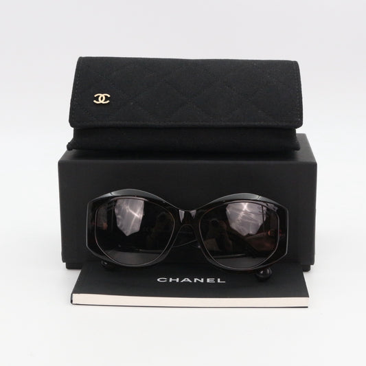 Chanel Tortoiseshell Wide Frame Quilted CC Sunglasses Gold Hardware [Used]