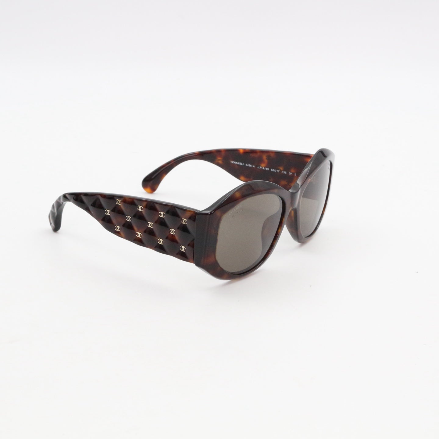 Chanel Tortoiseshell Wide Frame Quilted CC Sunglasses Gold Hardware [Used]