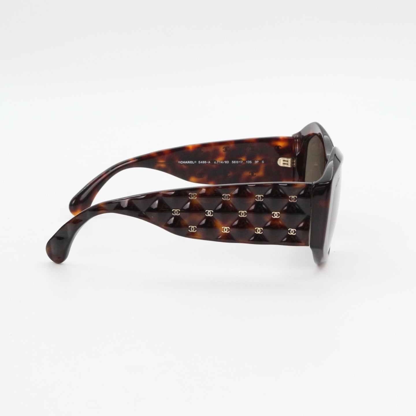 Chanel Tortoiseshell Wide Frame Quilted CC Sunglasses Gold Hardware [Used]