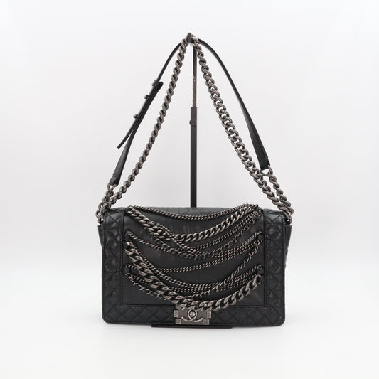 CHANEL Medium Boy Bag with Layered Chain Detail [Used]