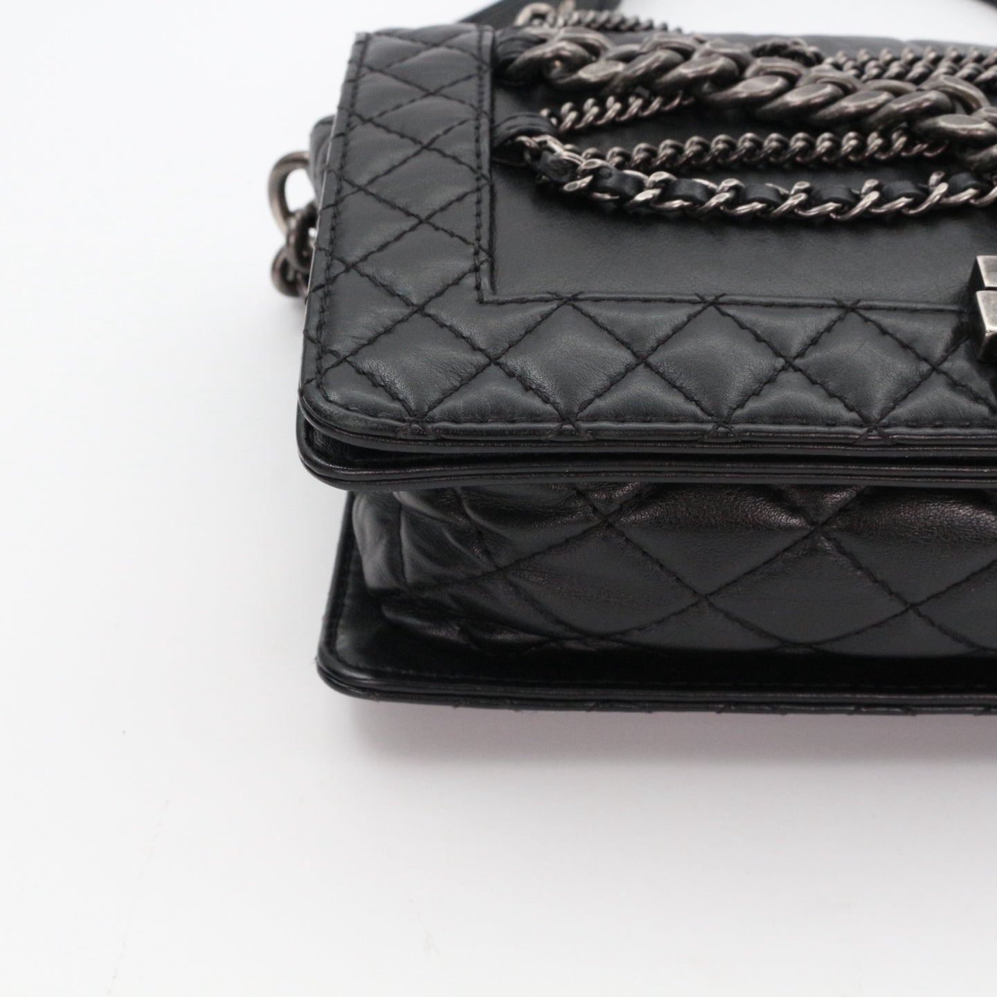 CHANEL Medium Boy Bag with Layered Chain Detail [Used]