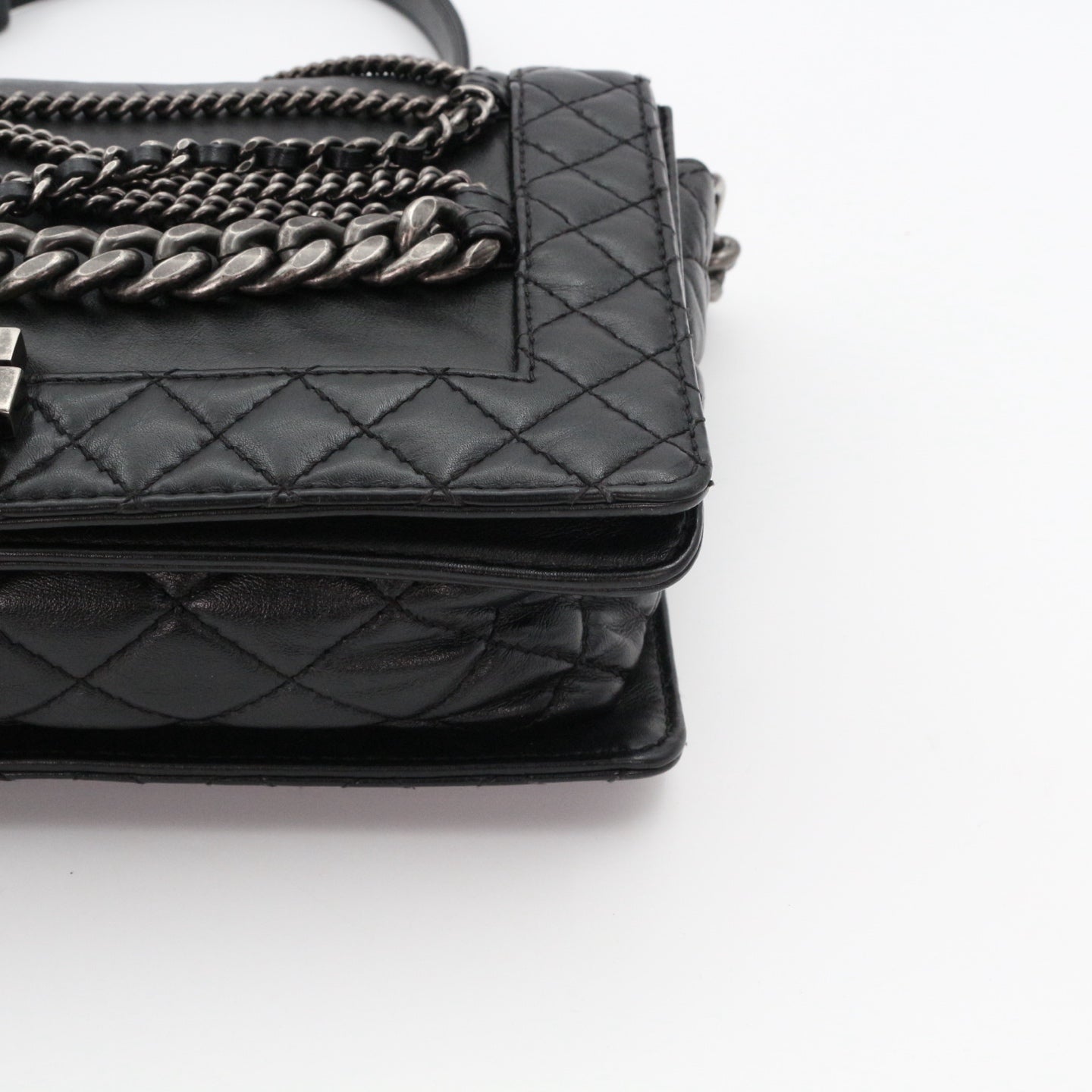 CHANEL Medium Boy Bag with Layered Chain Detail [Used]