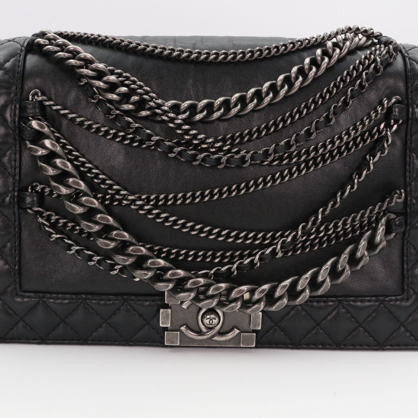 CHANEL Medium Boy Bag with Layered Chain Detail [Used]