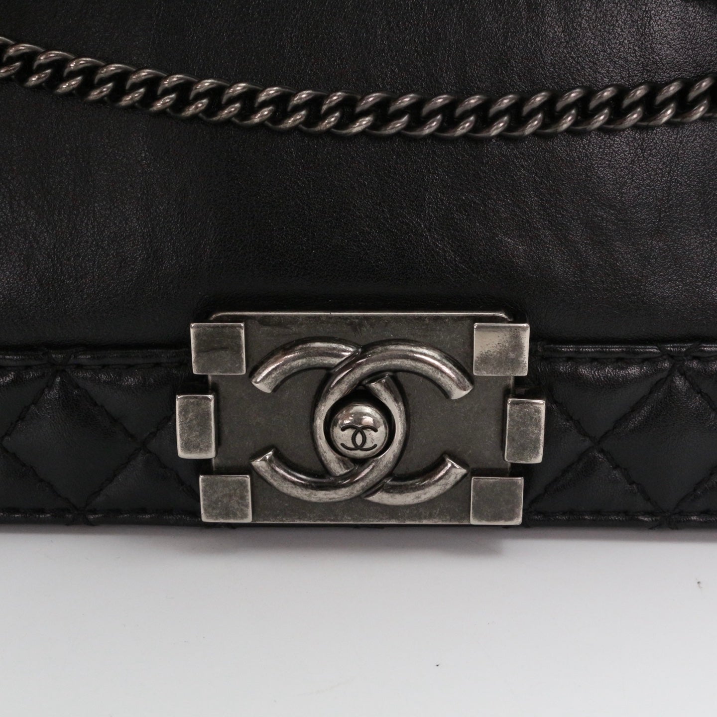 CHANEL Medium Boy Bag with Layered Chain Detail [Used]