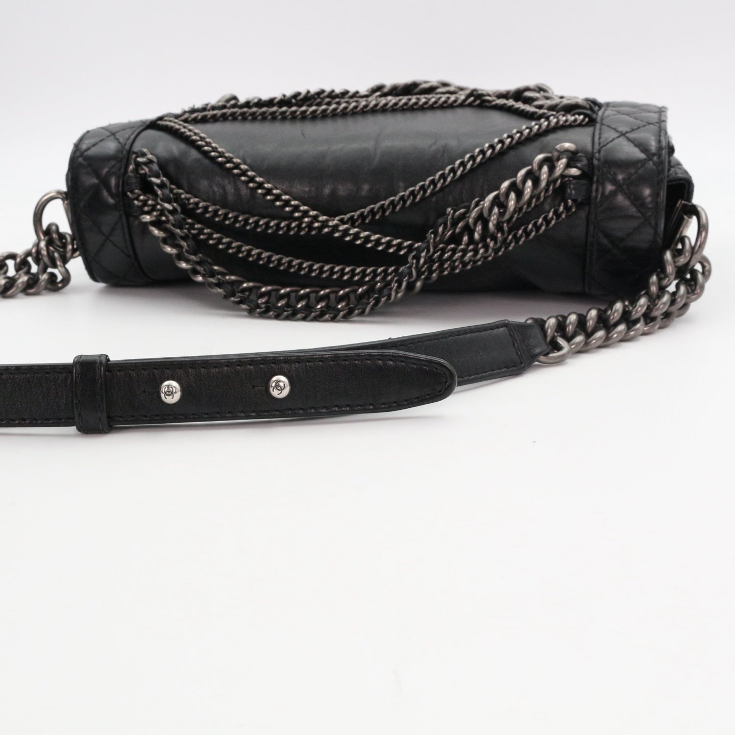 CHANEL Medium Boy Bag with Layered Chain Detail [Used]
