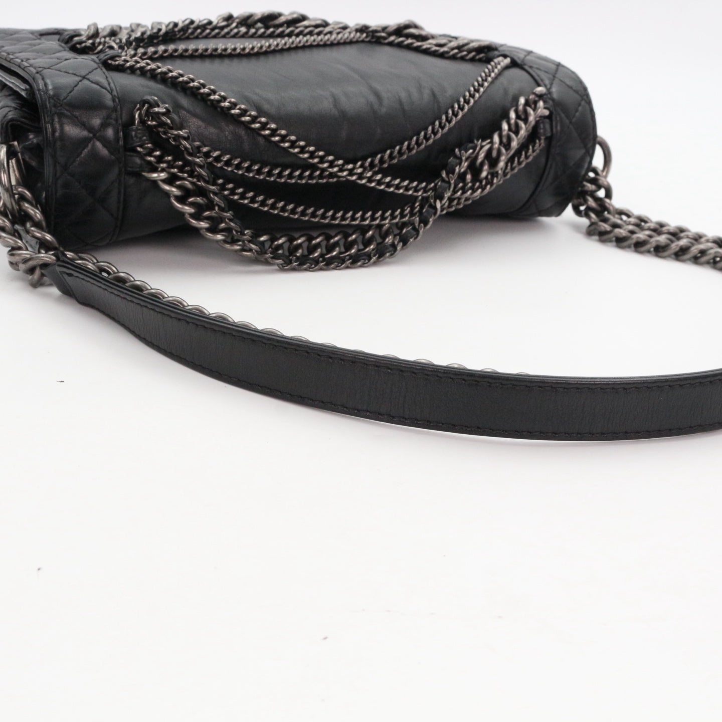 CHANEL Medium Boy Bag with Layered Chain Detail [Used]