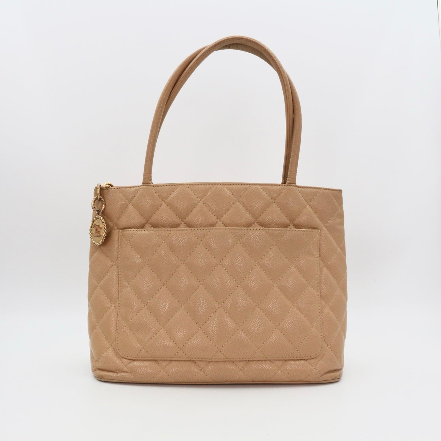 CHANEL Beige Caviar Medallion Tote Handbag [Used]