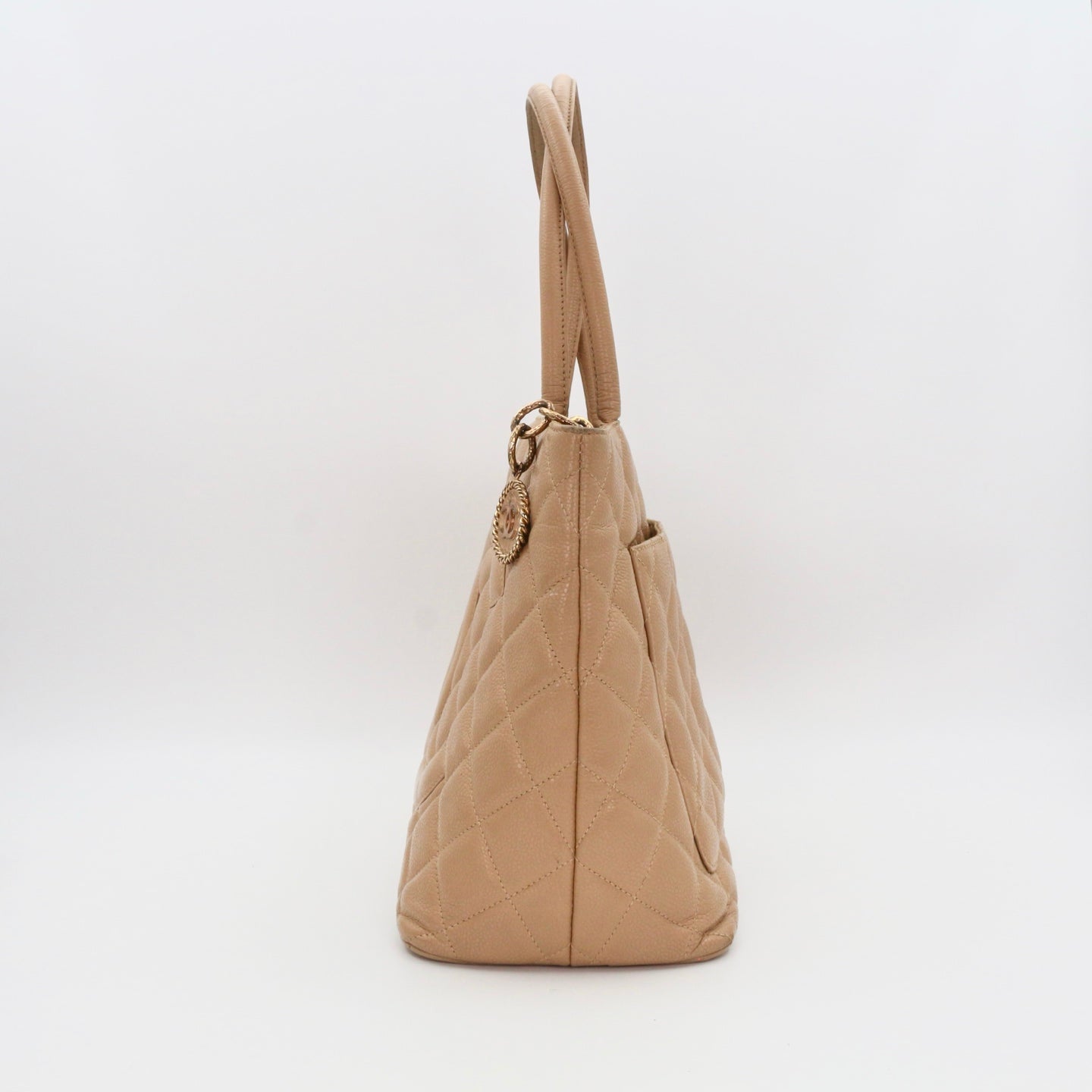 CHANEL Beige Caviar Medallion Tote Handbag [Used]