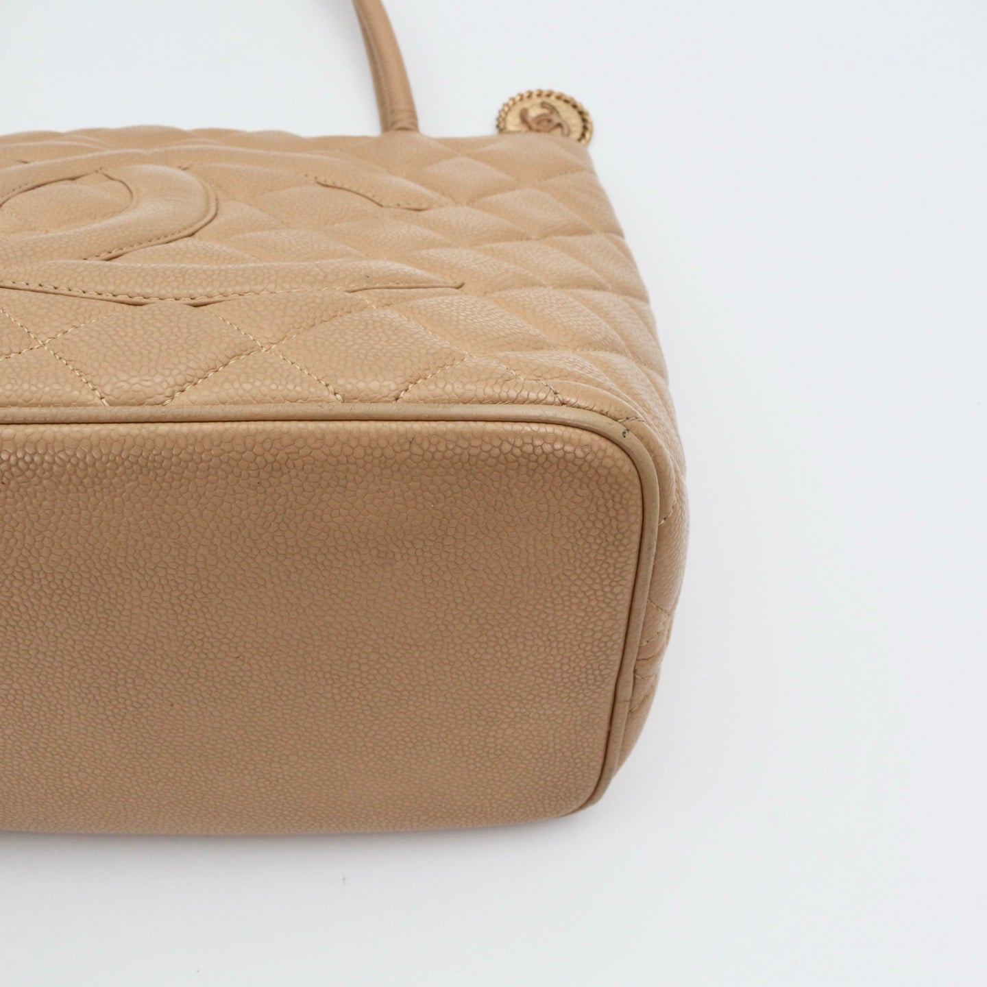 CHANEL Beige Caviar Medallion Tote Handbag [Used]