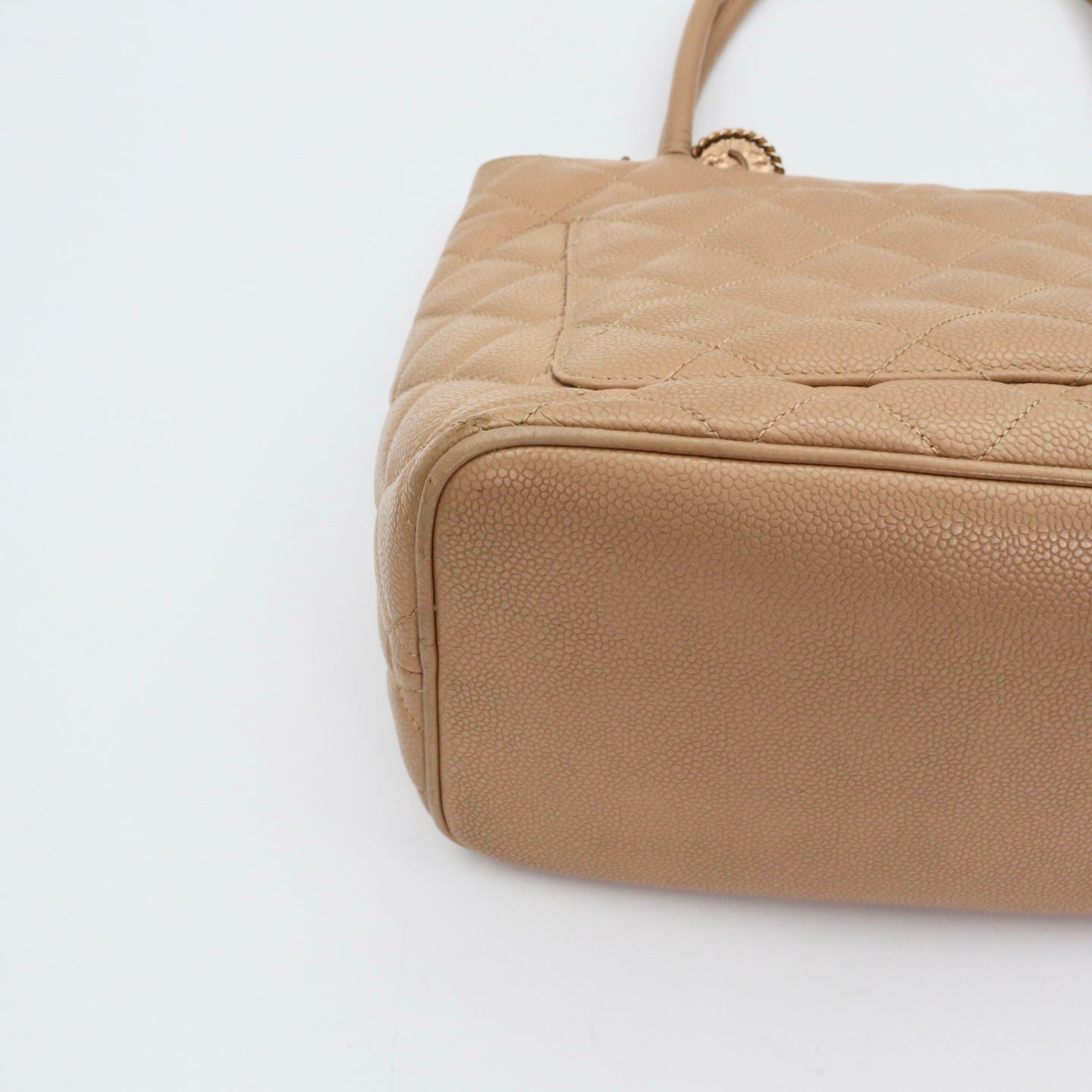 CHANEL Beige Caviar Medallion Tote Handbag [Used]