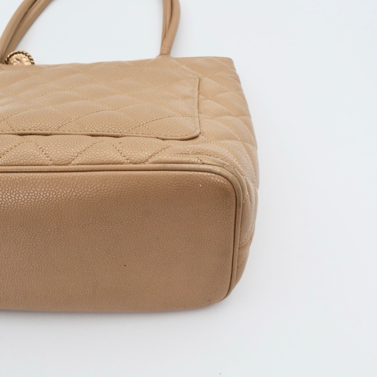 CHANEL Beige Caviar Medallion Tote Handbag [Used]
