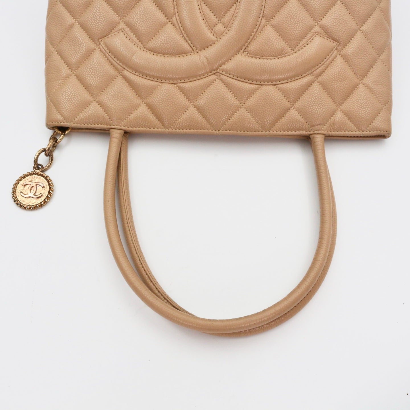 CHANEL Beige Caviar Medallion Tote Handbag [Used]
