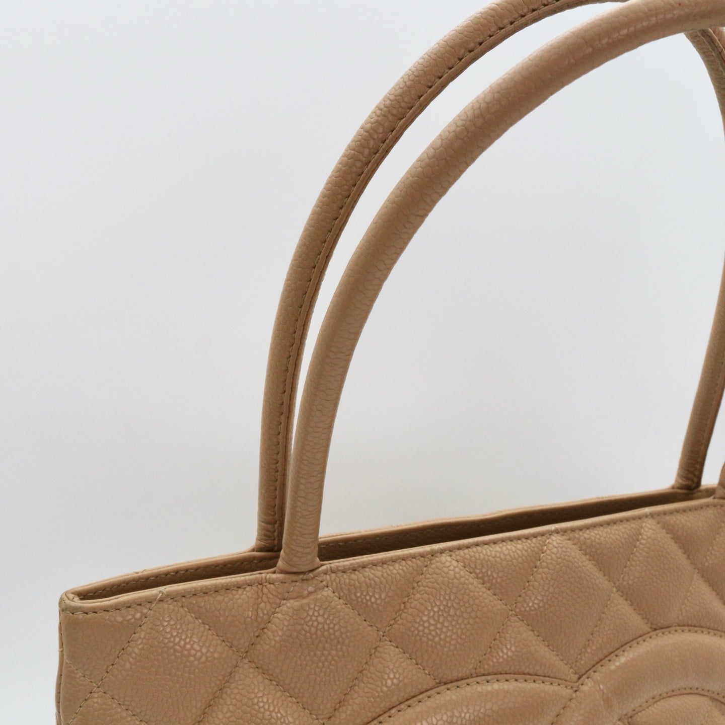 CHANEL Beige Caviar Medallion Tote Handbag [Used]
