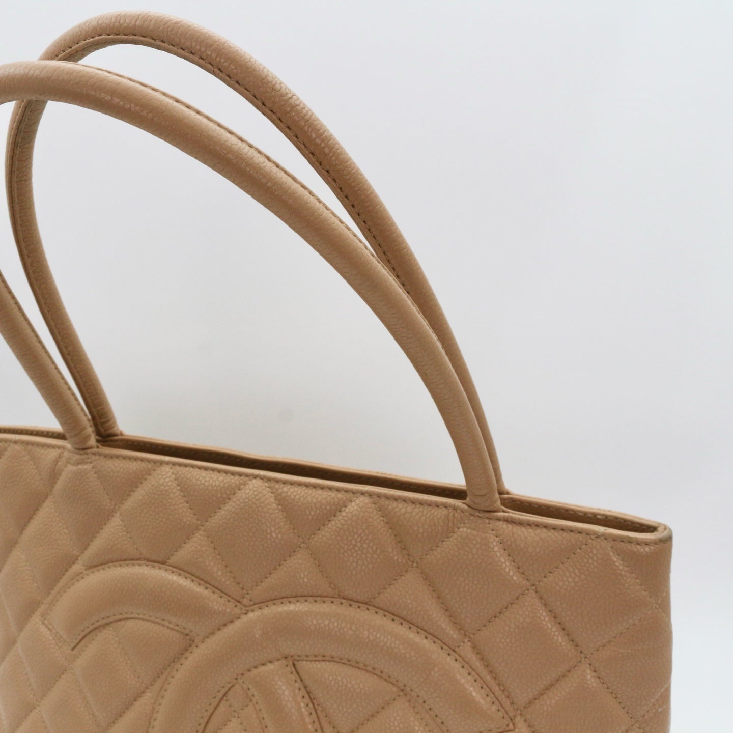 CHANEL Beige Caviar Medallion Tote Handbag [Used]