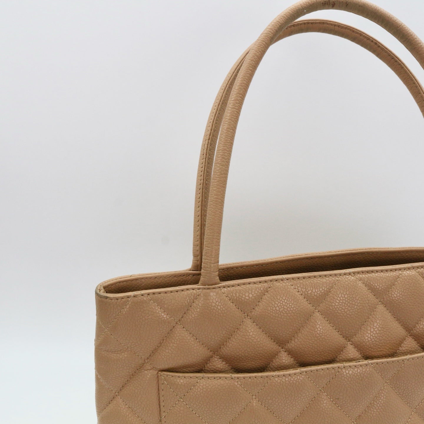 CHANEL Beige Caviar Medallion Tote Handbag [Used]