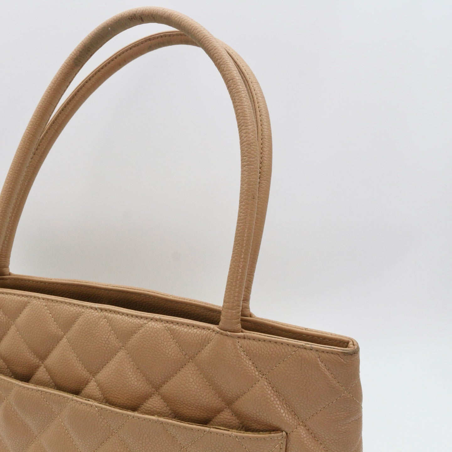CHANEL Beige Caviar Medallion Tote Handbag [Used]