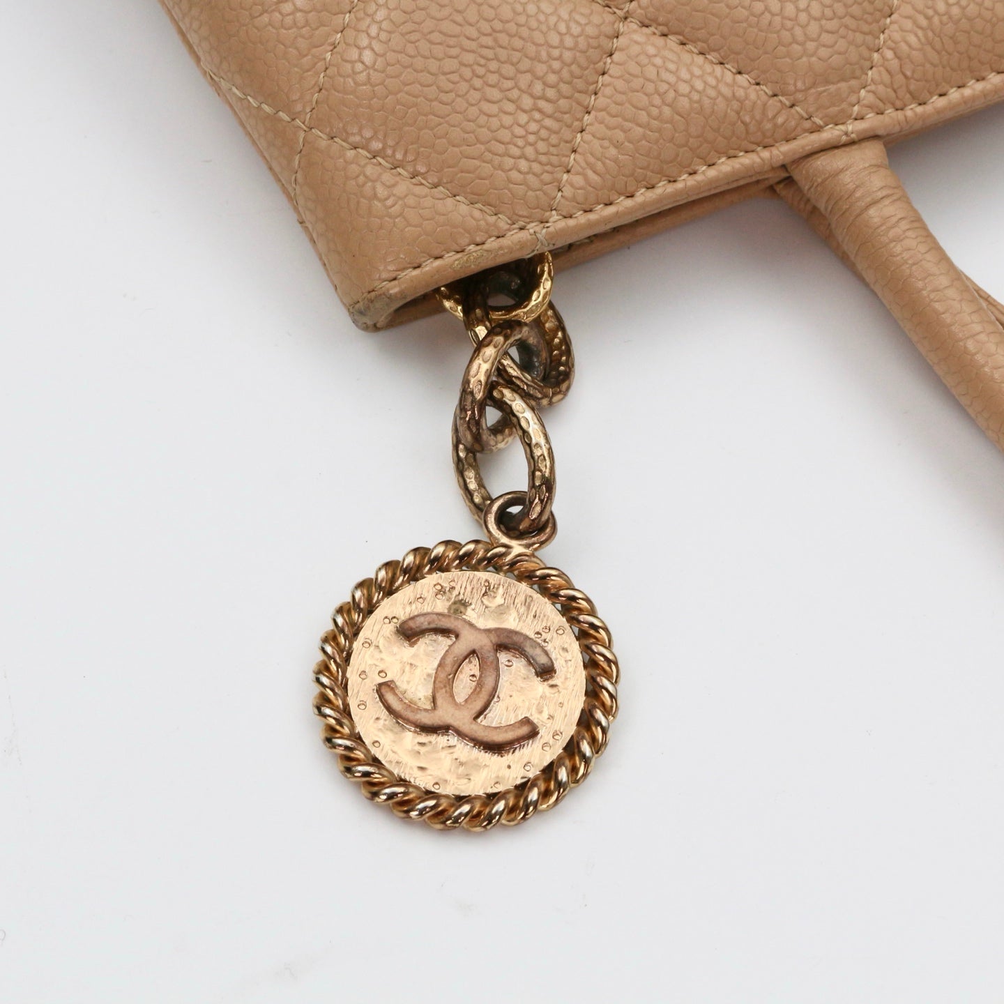 CHANEL Beige Caviar Medallion Tote Handbag [Used]