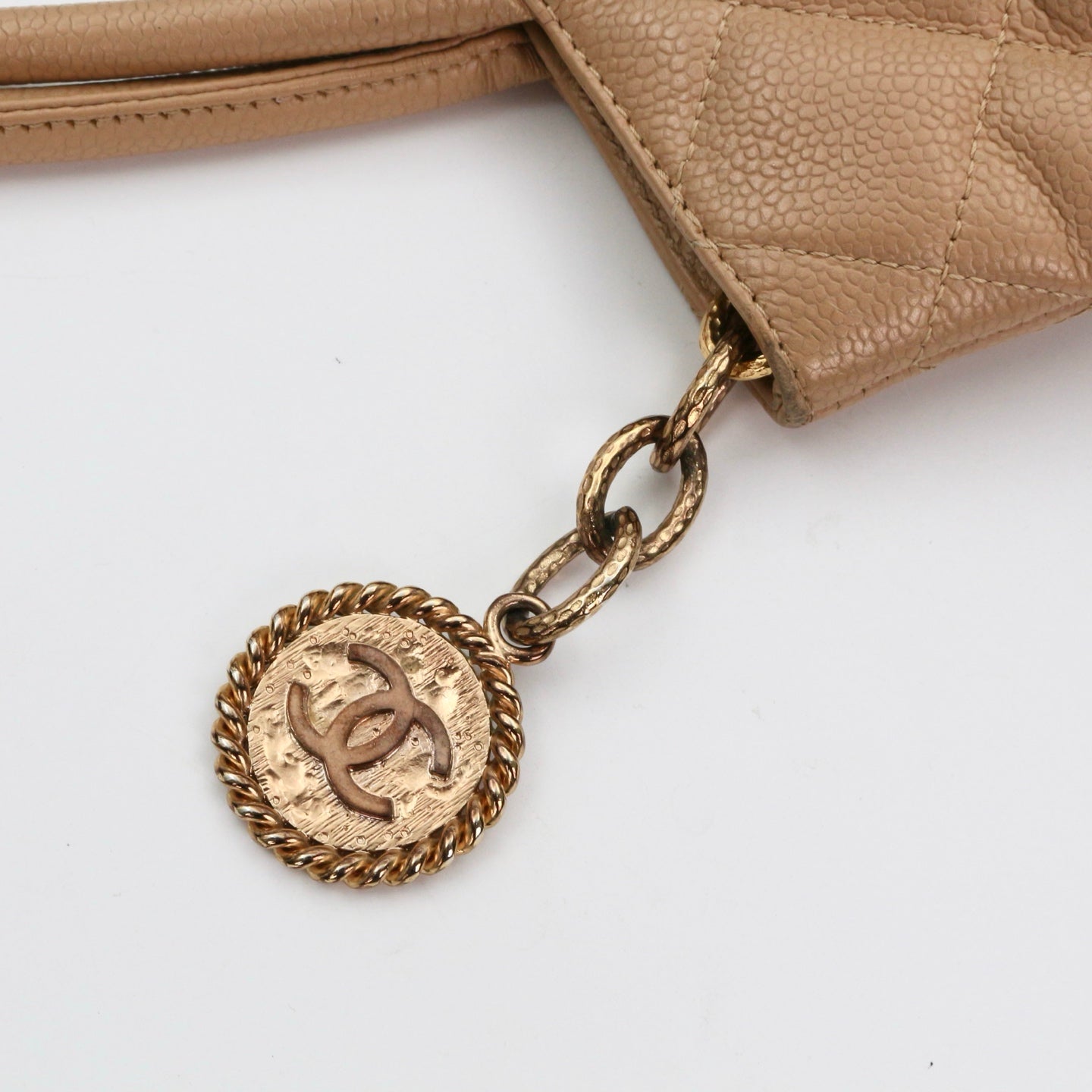 CHANEL Beige Caviar Medallion Tote Handbag [Used]