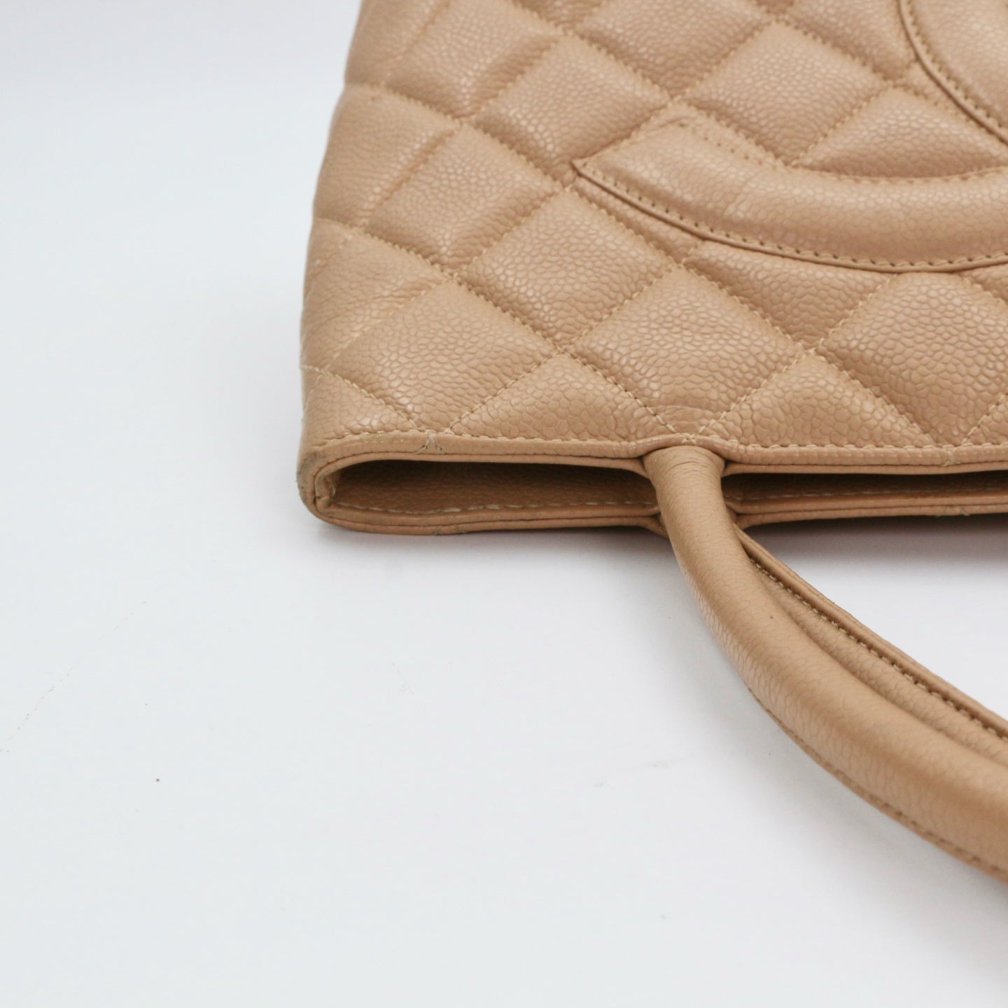 CHANEL Beige Caviar Medallion Tote Handbag [Used]