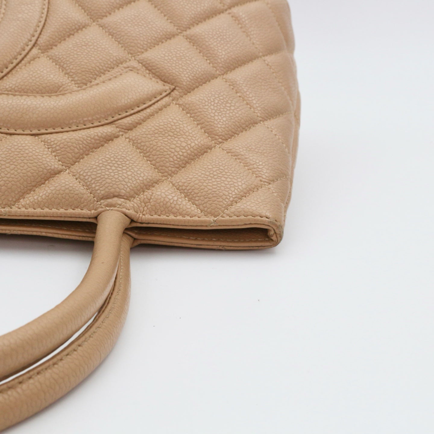 CHANEL Beige Caviar Medallion Tote Handbag [Used]