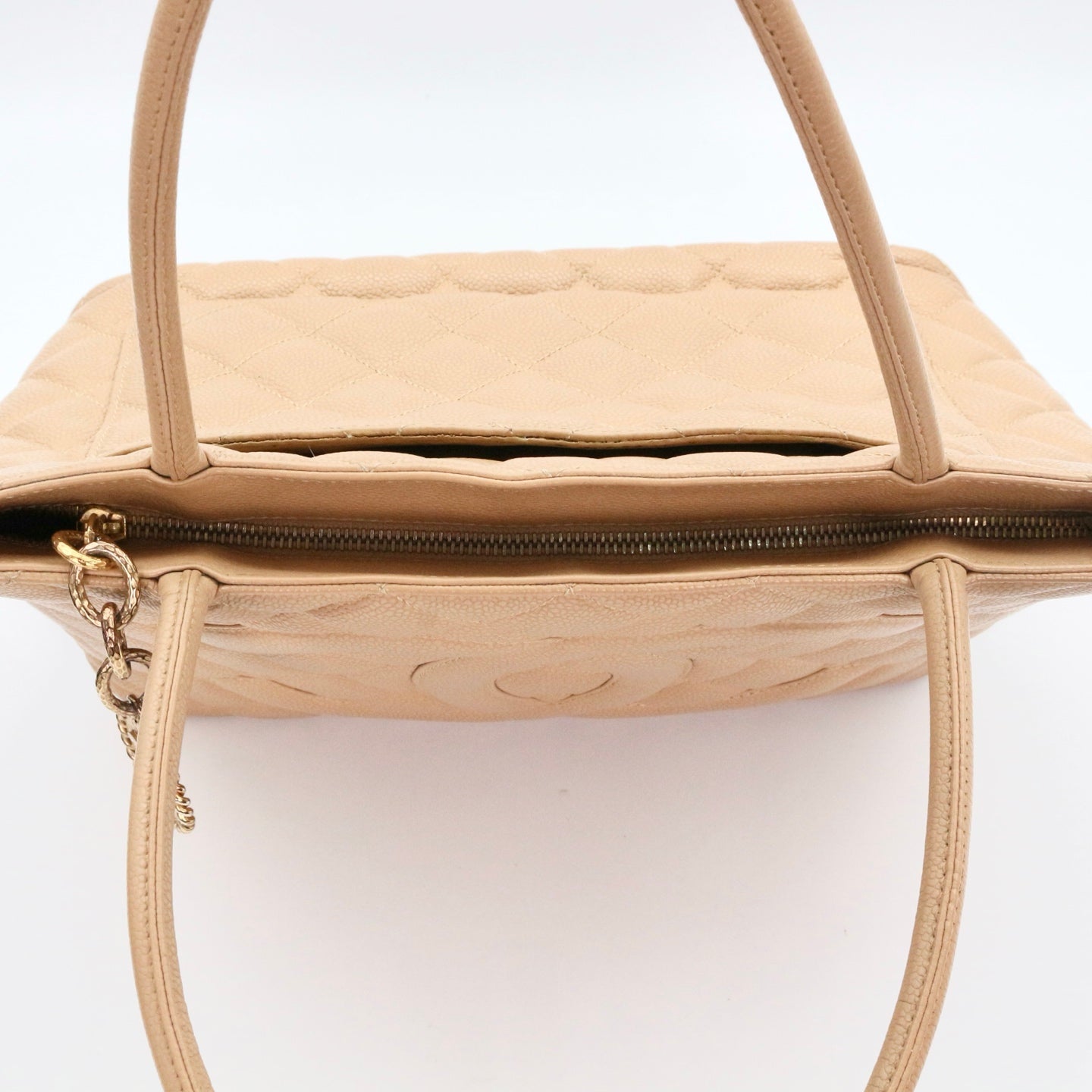CHANEL Beige Caviar Medallion Tote Handbag [Used]