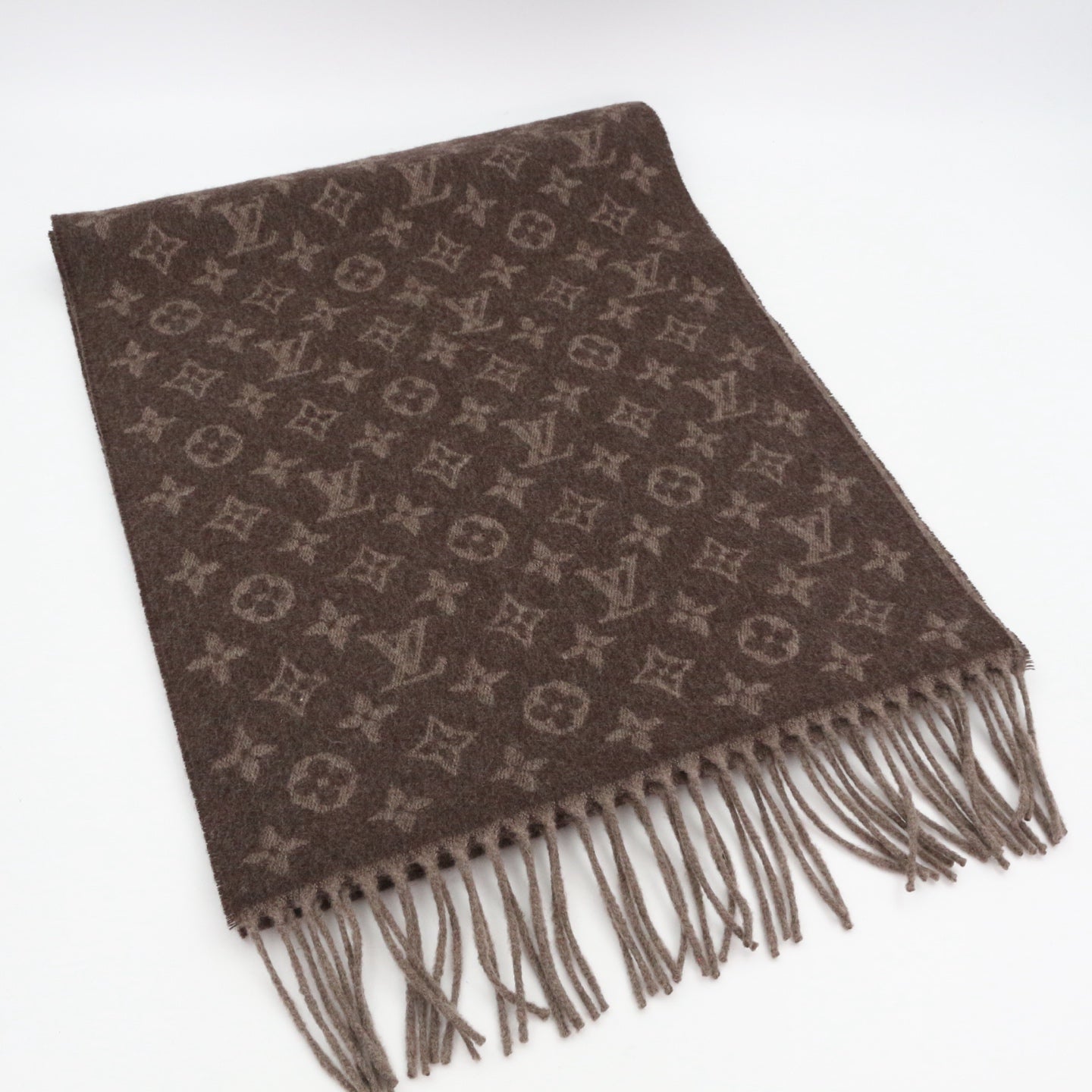 LOUIS VUITTON Brown Monogram Fringe Muffler [Used]