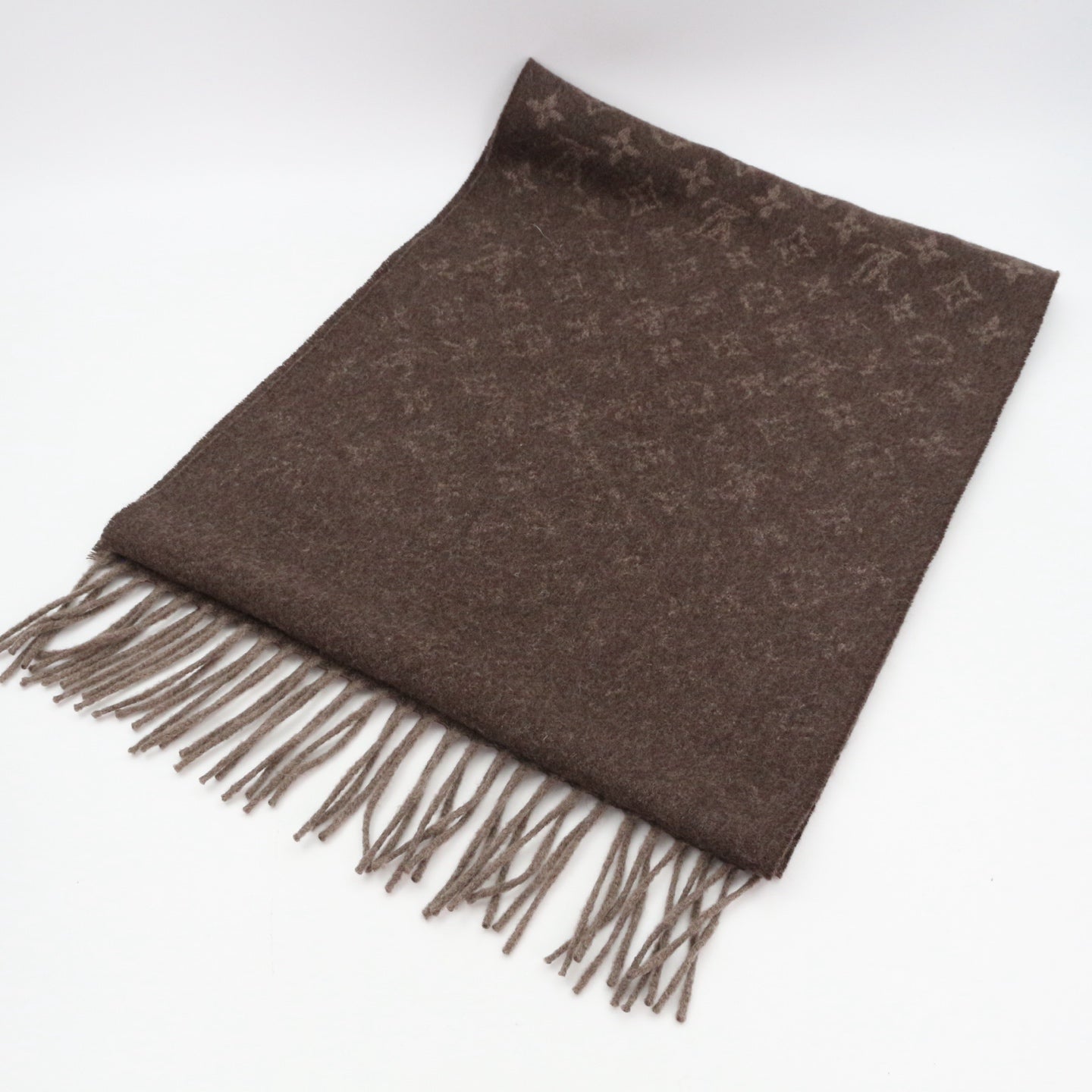 LOUIS VUITTON Brown Monogram Fringe Muffler [Used]