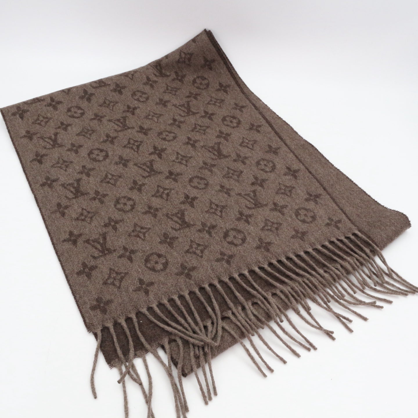 LOUIS VUITTON Brown Monogram Fringe Muffler [Used]