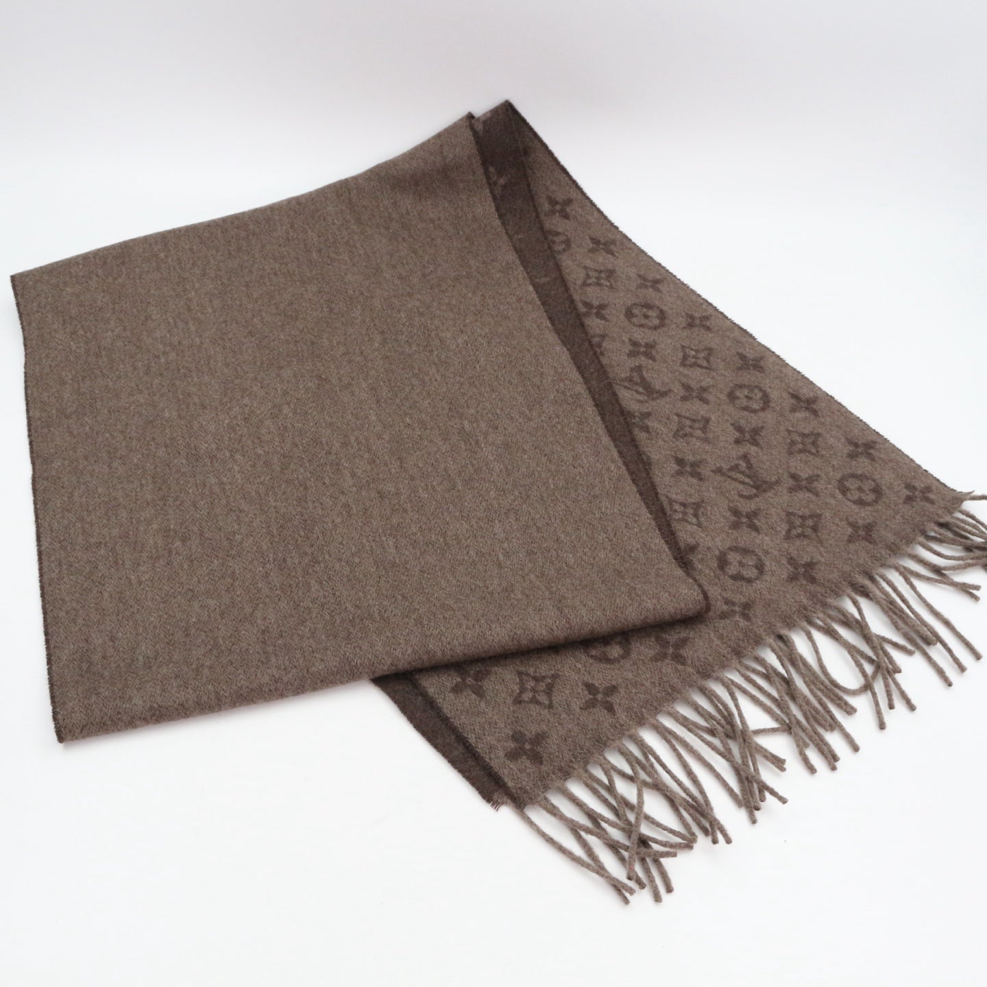 LOUIS VUITTON Brown Monogram Fringe Muffler [Used]