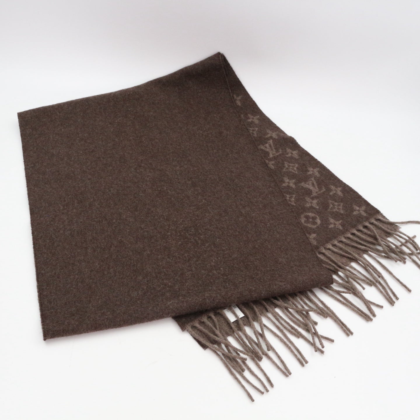 LOUIS VUITTON Brown Monogram Fringe Muffler [Used]