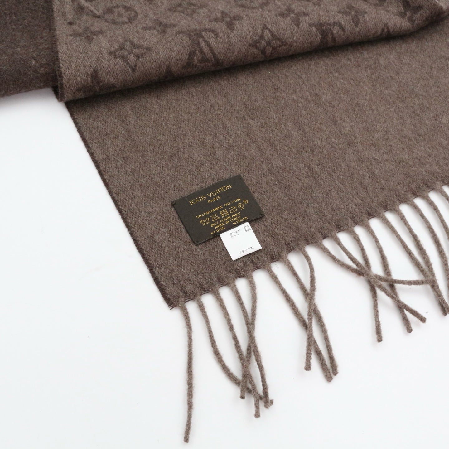 LOUIS VUITTON Brown Monogram Fringe Muffler [Used]