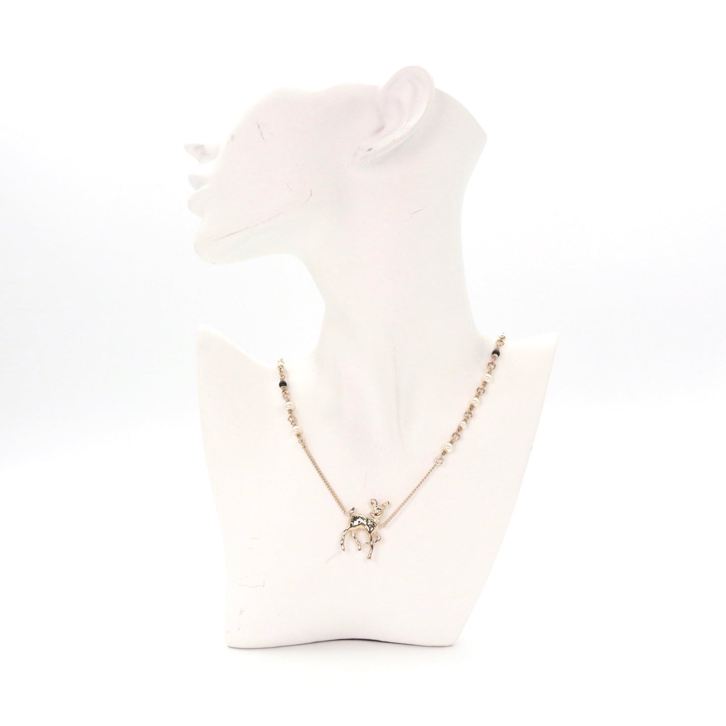 CHANEL Gold-Tone Christmas Reindeer Pearl Necklace [Unused]