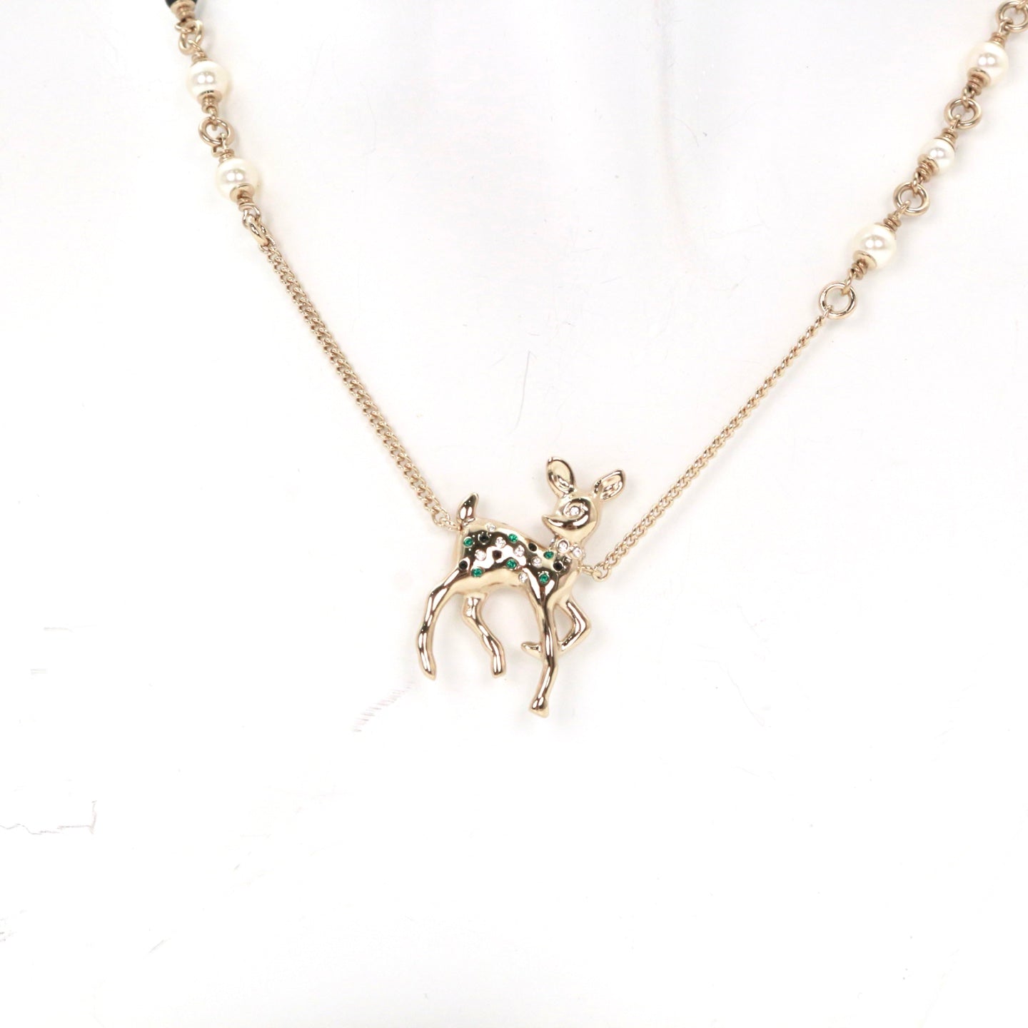 CHANEL Gold-Tone Christmas Reindeer Pearl Necklace [Unused]