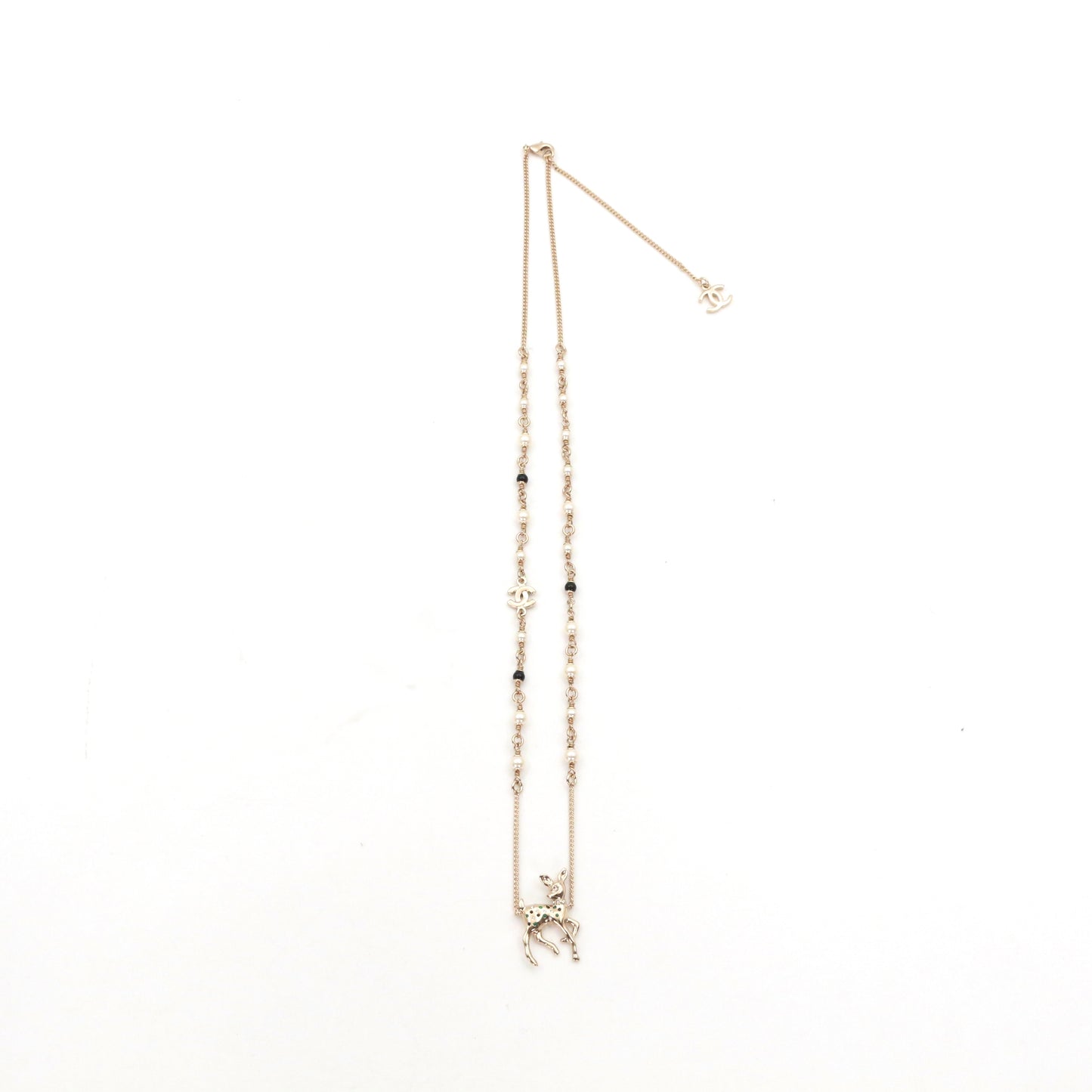 CHANEL Gold-Tone Christmas Reindeer Pearl Necklace [Unused]