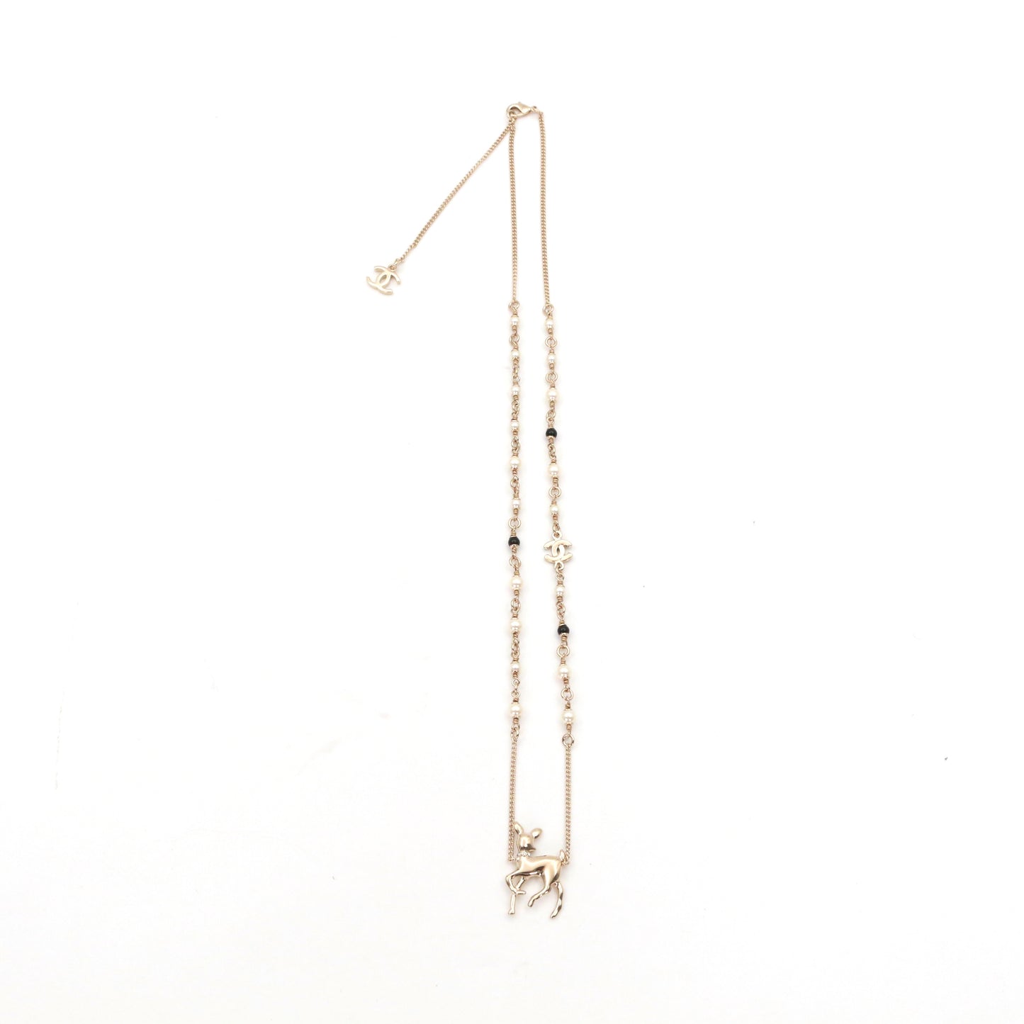 CHANEL Gold-Tone Christmas Reindeer Pearl Necklace [Unused]
